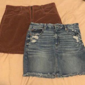 American eagle mini skirt bundle corduroy skirt + jean skirt